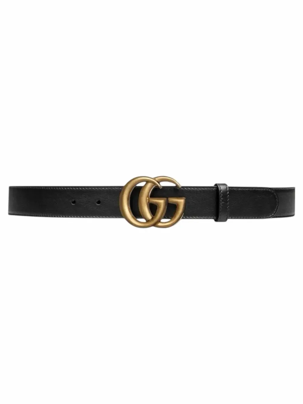Gucci GG Marmot 30mm Thin Leather Belt Black Gold Buckle Men Size 105/42